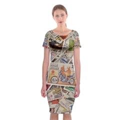 Wallpaper Background Stamps Classic Short Sleeve Midi Dress by Pakrebo