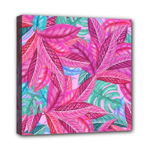 Leaves Tropical Reason Stamping Mini Canvas 8  X 8  (stretched) by Pakrebo