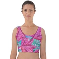 Leaves Tropical Reason Stamping Velvet Crop Top by Pakrebo