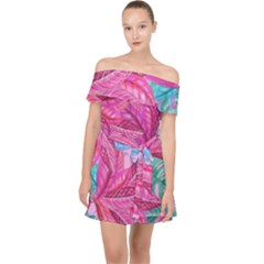 Leaves Tropical Reason Stamping Off Shoulder Chiffon Dress by Pakrebo