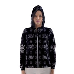 Black And White Ethnic Design Print Women s Hooded Windbreaker by dflcprintsclothing