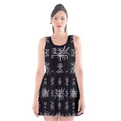 Black And White Ethnic Design Print Scoop Neck Skater Dress by dflcprintsclothing