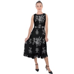 Black And White Ethnic Design Print Midi Tie-back Chiffon Dress by dflcprintsclothing