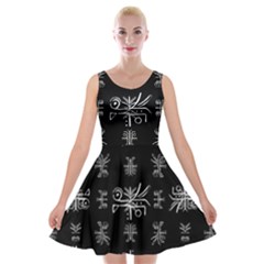 Black And White Ethnic Design Print Velvet Skater Dress by dflcprintsclothing