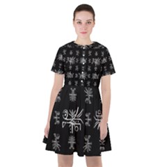 Black And White Ethnic Design Print Sailor Dress by dflcprintsclothing