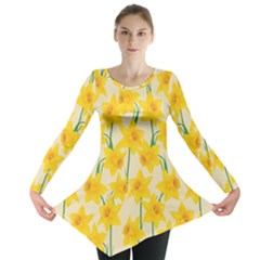 Yellow Daffodils Pattern Long Sleeve Tunic  by Valentinaart