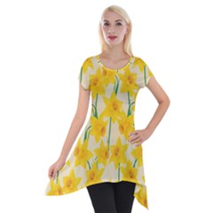 Yellow Daffodils Pattern Short Sleeve Side Drop Tunic by Valentinaart