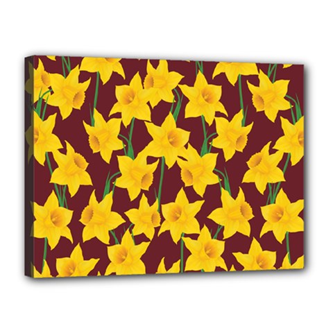 Yellow Daffodils Pattern Canvas 16  X 12  (stretched)
