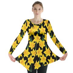Yellow Daffodils Pattern Long Sleeve Tunic  by Valentinaart