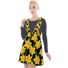 Yellow Daffodils Pattern Plunge Pinafore Velour Dress by Valentinaart