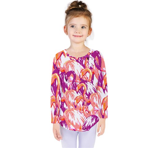 Flamingos Kids  Long Sleeve Tee by StarvingArtisan