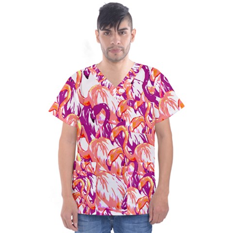 Flamingos Men s V-neck Scrub Top by StarvingArtisan