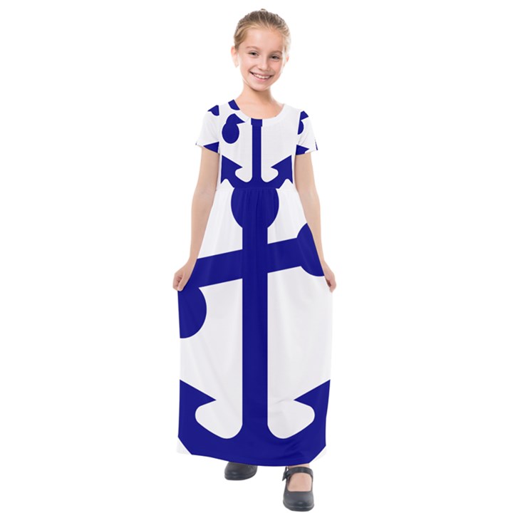 United States Navy Anchor Insignia Kids  Short Sleeve Maxi Dress