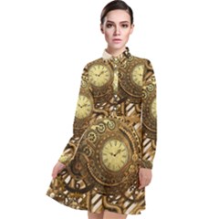 Wonderful Steampunk Design, Awesome Clockwork Long Sleeve Chiffon Shirt Dress by FantasyWorld7