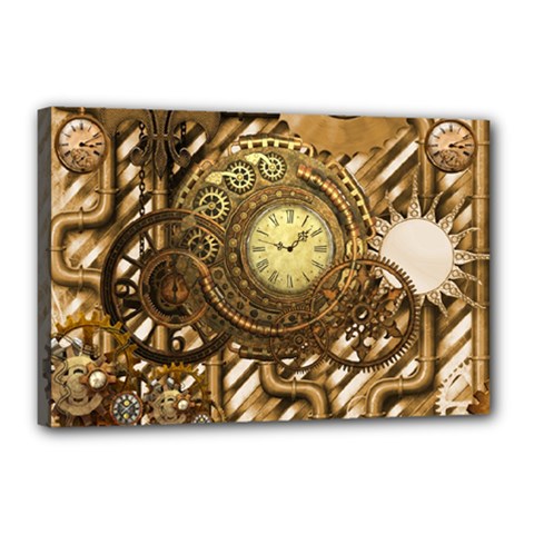 Wonderful Steampunk Design, Awesome Clockwork Canvas 18  X 12  (stretched) by FantasyWorld7