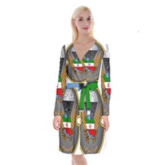 Insignia Of Iranian Army 55th Airborne Brigade Long Sleeve Velvet Front Wrap Dress by abbeyz71