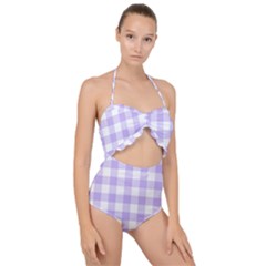 Lavender Gingham Scallop Top Cut Out Swimsuit by retrotoomoderndesigns