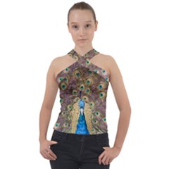 Peacock Feather Peacock Feather Cross Neck Velour Top by Pakrebo