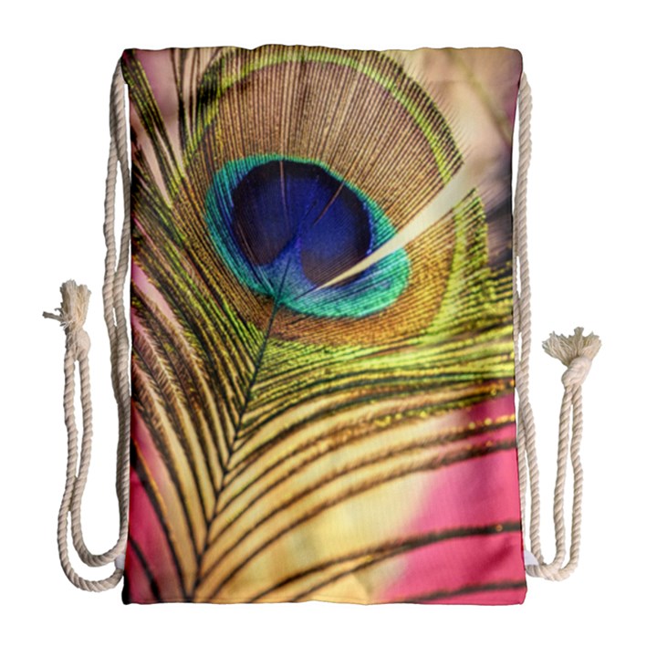 Peacock Feather Colorful Peacock Drawstring Bag (Large)