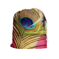 Peacock Feather Colorful Peacock Drawstring Pouch (xl) by Pakrebo