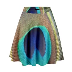 Peacock Feather Close Up Macro High Waist Skirt by Pakrebo