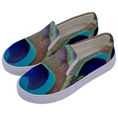 Peacock Feather Close Up Macro Kids  Canvas Slip Ons