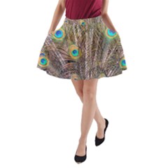 Pen Peacock Wheel Plumage Colorful A-Line Pocket Skirt