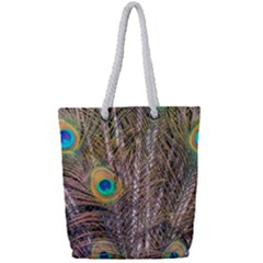 Pen Peacock Wheel Plumage Colorful Full Print Rope Handle Tote (Small)