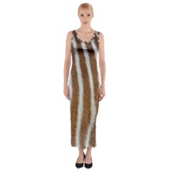Skin Zebra Striped White Brown Fitted Maxi Dress by Pakrebo