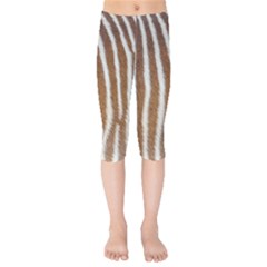 Skin Zebra Striped White Brown Kids  Capri Leggings  by Pakrebo