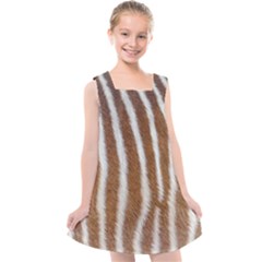 Skin Zebra Striped White Brown Kids  Cross Back Dress by Pakrebo