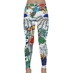 Moon And Flowers Abstract Classic Yoga Leggings by okhismakingart