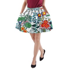 Moon And Flowers Abstract A-line Pocket Skirt by okhismakingart