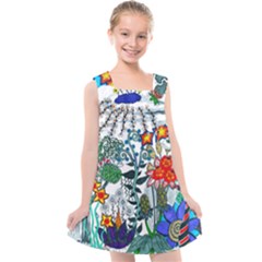 Moon And Flowers Abstract Kids  Cross Back Dress by okhismakingart