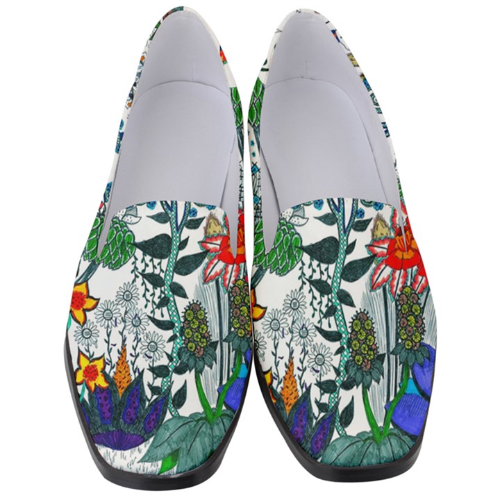 Moon and Flowers Abstract Women s Classic Loafer Heels