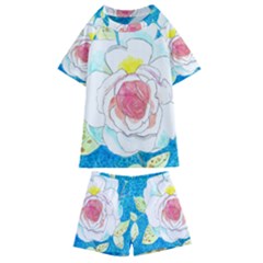 Favorite Rose Watercolor   Kids  Swim Tee And Shorts Set by okhismakingart