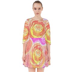 Orange Roses Watercolor Smock Dress by okhismakingart