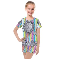 Striped Flower Kids  Mesh Tee And Shorts Set