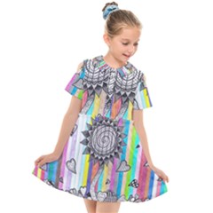 Striped Flower Kids  Short Sleeve Shirt Dress by okhismakingart