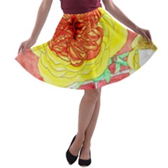 Reid Hall Rose Watercolor A-line Skater Skirt by okhismakingart