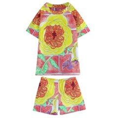 Reid Hall Rose Watercolor Kids  Swim Tee And Shorts Set by okhismakingart