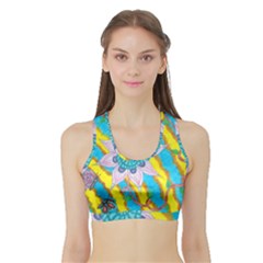 Tie-dye Flower And Butterflies Sports Bra With Border by okhismakingart