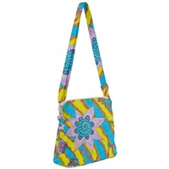 Tie-dye Flower And Butterflies Zipper Messenger Bag