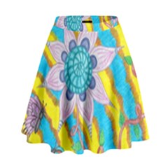 Tie-dye Flower And Butterflies High Waist Skirt by okhismakingart