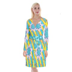 Tie-dye Flower And Butterflies Long Sleeve Velvet Front Wrap Dress by okhismakingart