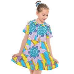 Tie-dye Flower And Butterflies Kids  Short Sleeve Shirt Dress by okhismakingart