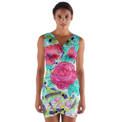 Roses And Movie Theater Carpet Wrap Front Bodycon Dress by okhismakingart