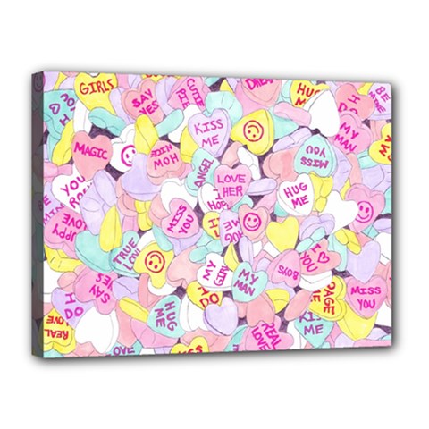 Candy Hearts (sweet Hearts-inspired) Canvas 16  X 12  (stretched) by okhismakingart