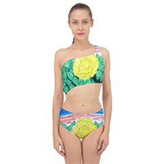 Sunset Rose Watercolor Spliced Up Two Piece Swimsuit by okhismakingart
