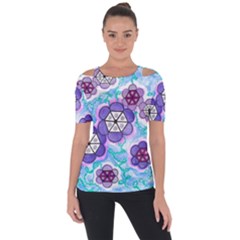 Hexagonal Flowers Shoulder Cut Out Short Sleeve Top by okhismakingart